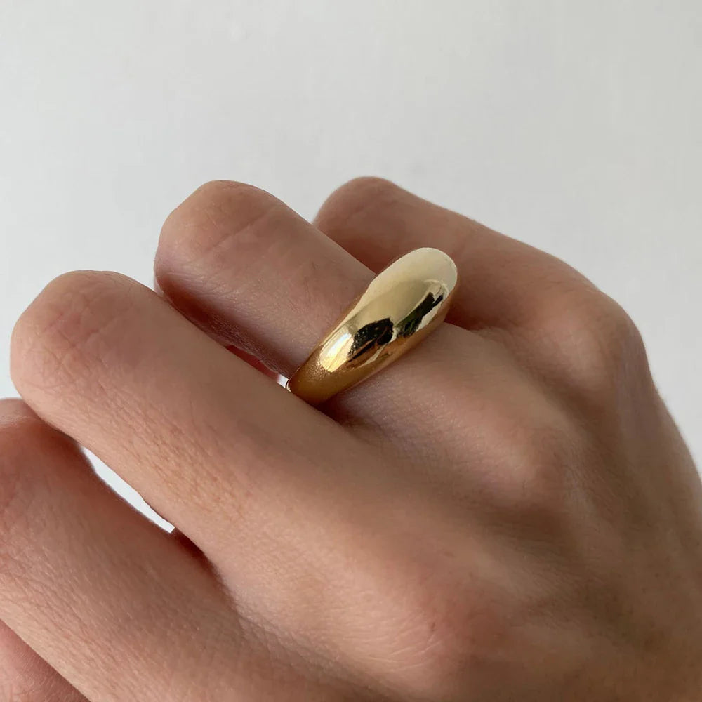 Elegant Wide Band Ring Water Drop gold