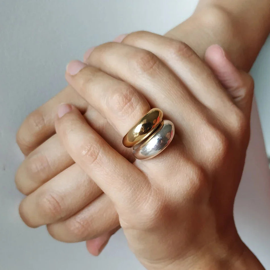 Elegant Wide Band Ring Water Drop silver