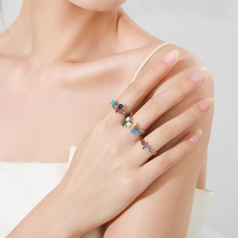 Colored Zircon Birthstone Ring Band