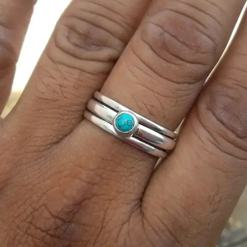 Ethnic Ring Band with Turquoise Stone silver
