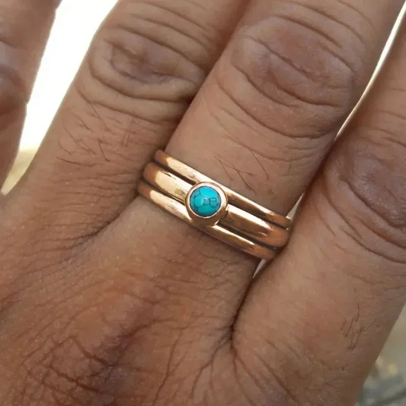 Ethnic Ring Band with Turquoise Stone gold