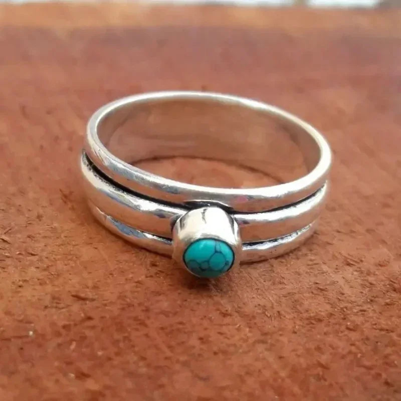 Ethnic Ring Band with Turquoise Stone silver