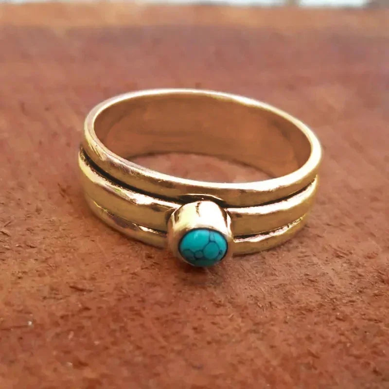 Ethnic Ring Band with Turquoise Stone gold