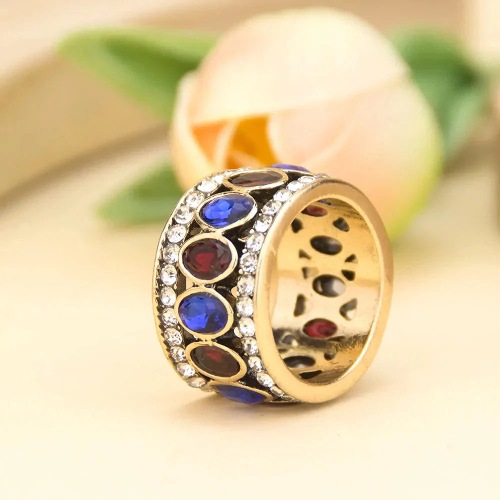 Ethnic Ring Band in Blue and Red Oriental Style