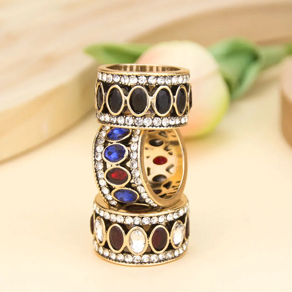 Ethnic Ring Band in Blue and Red Oriental Style