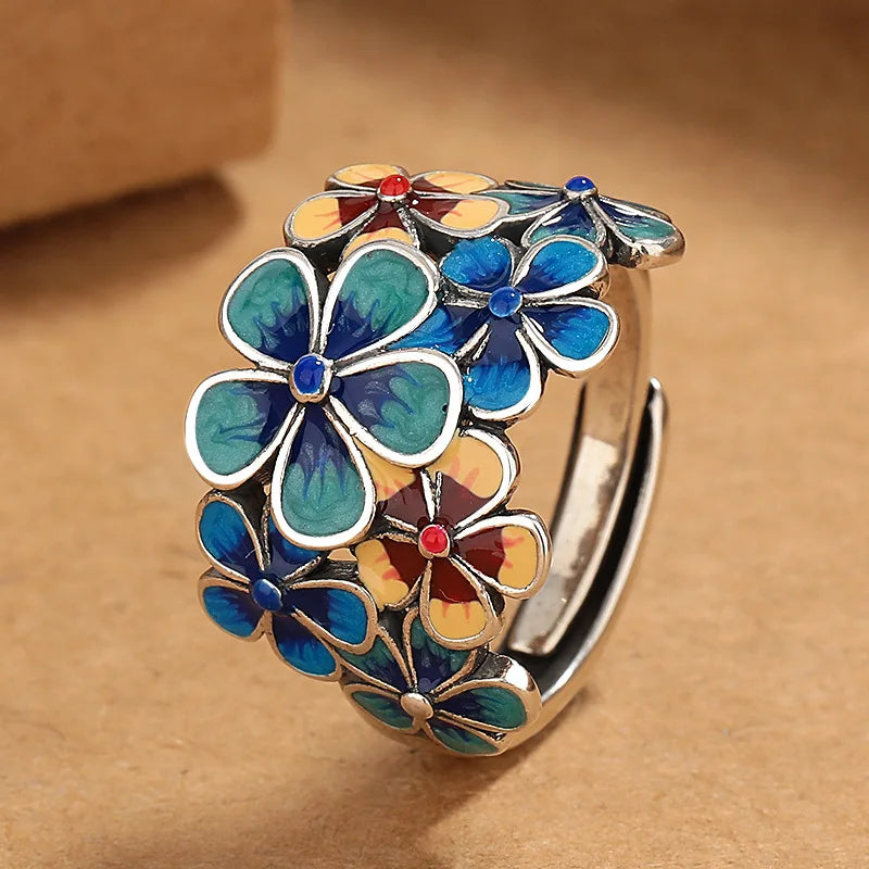 Bague Anneau Fleurs Colorées