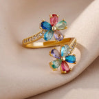 Colored Flower Ring Band in Gold Zircon