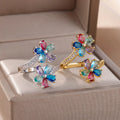 Colored Flower Ring Band in Silver Zircon