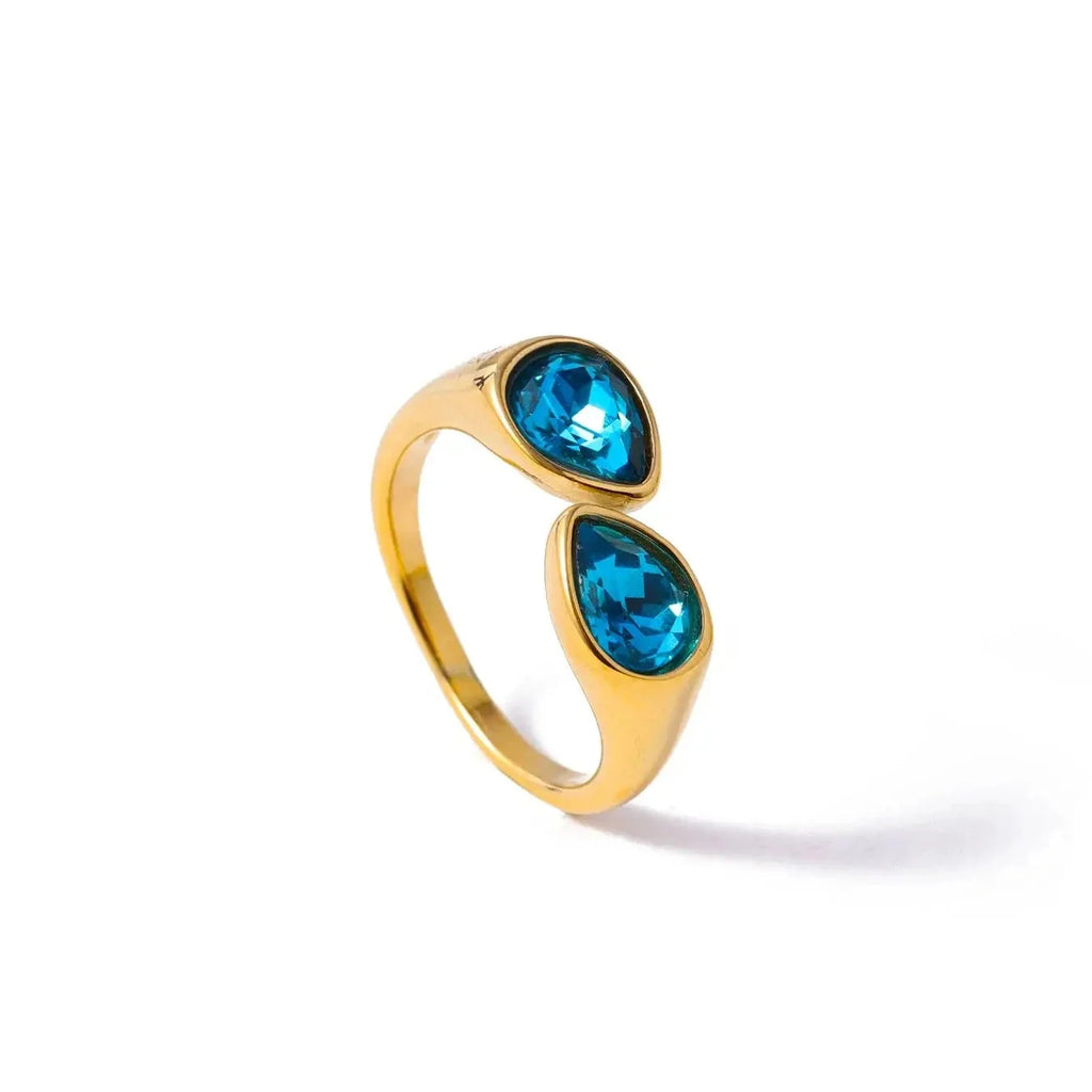 Bague Anneau Goutte d'Eau Perle Colorée bleu