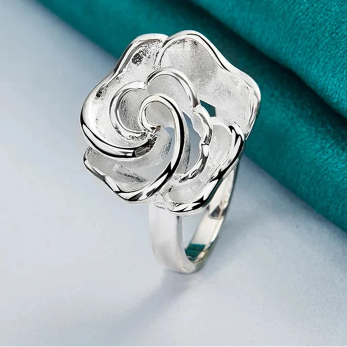 Silver Plated Large Flower Ring Band