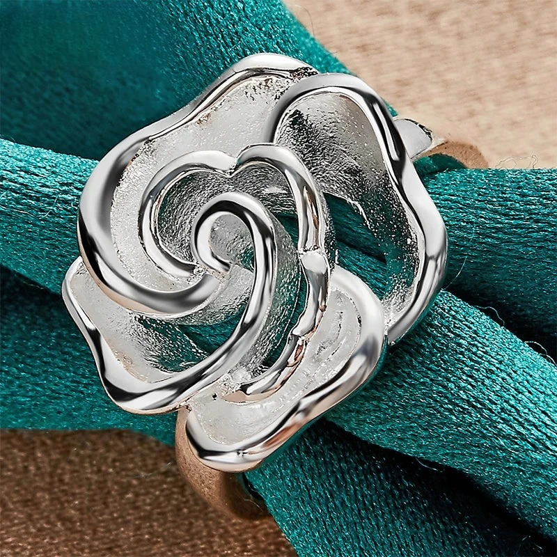 Silver Plated Large Flower Ring Band