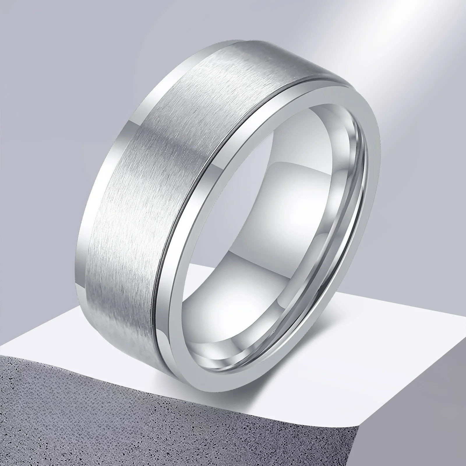 Bague Anneau Homme Anti-Stress Tournant argent