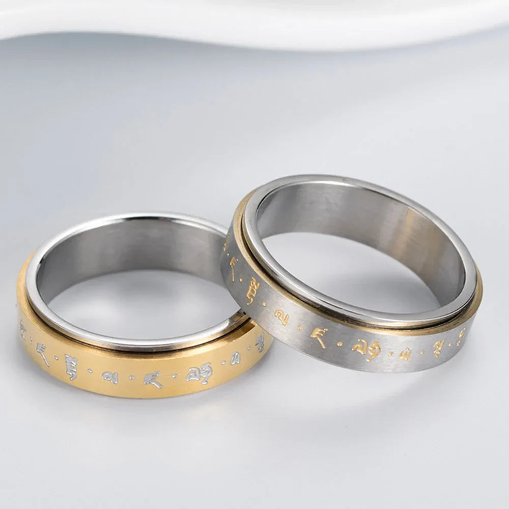 Ring Band with Patterns Men or Women Anti-Stress Spinning gold