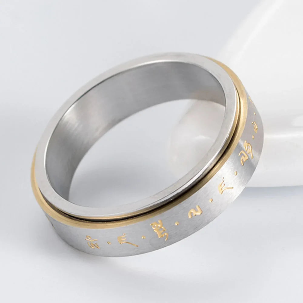 Ring Band with Patterns Men or Women Anti-Stress Spinning silver