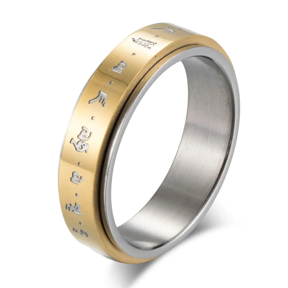 Ring Band with Patterns Men or Women Anti-Stress Spinning gold
