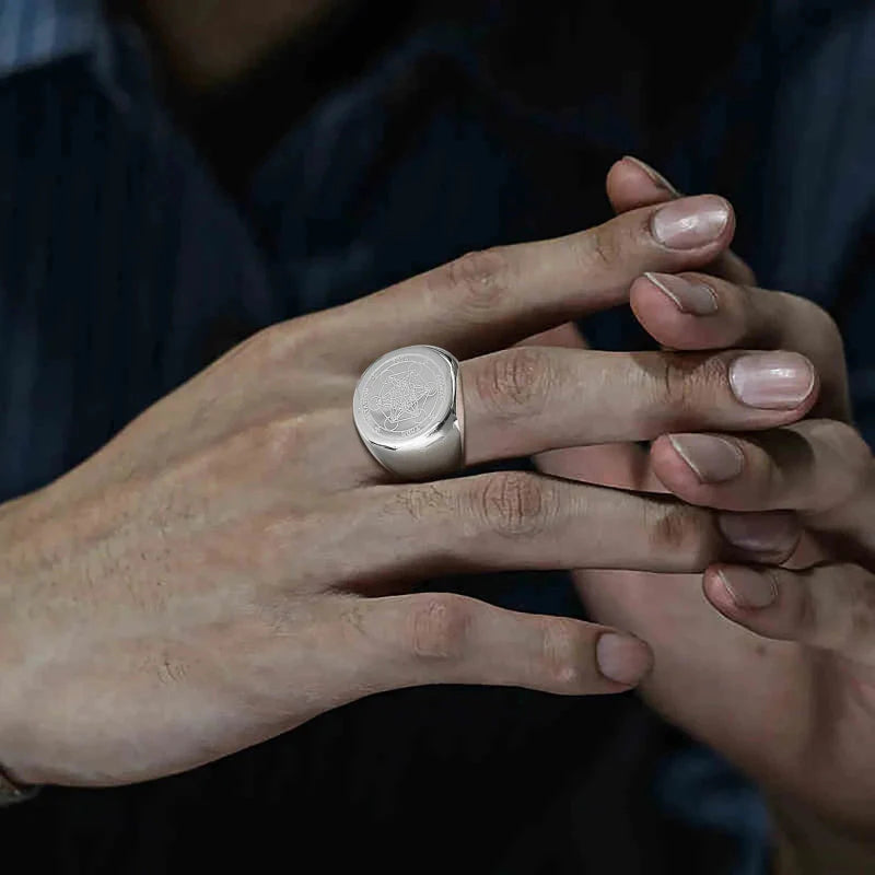 Black Ring Band Metatron Cube silver