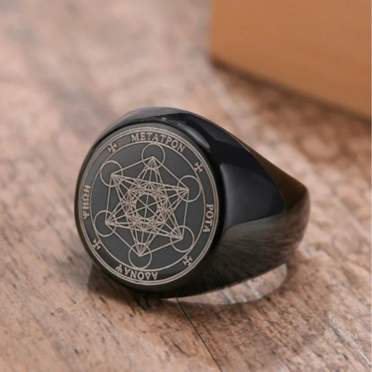 Black Ring Band Metatron Cube black