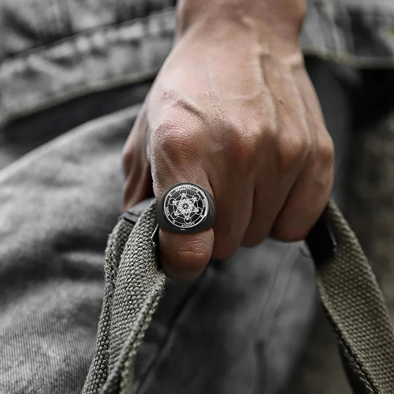 Black Ring Band Metatron Cube black
