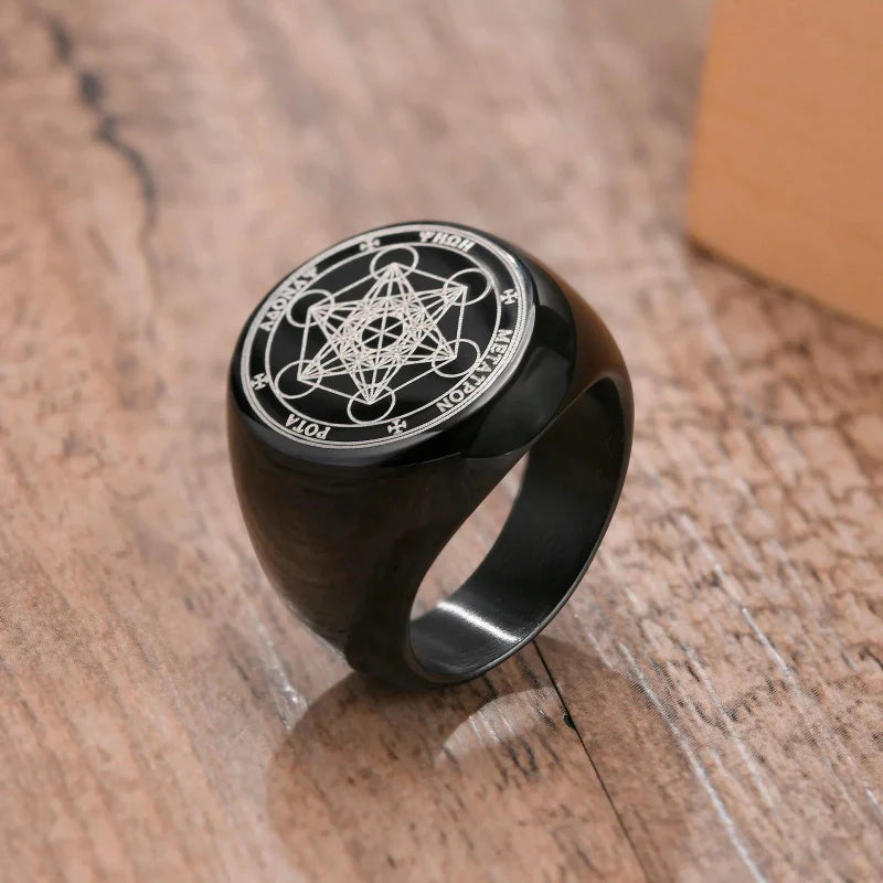 Black Ring Band Metatron Cube black