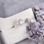 Bague Anneau Ovale Pierre de Lune et Zircon