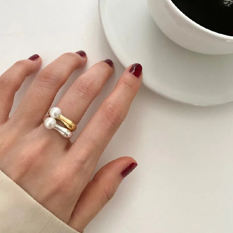 Ring Band For Women with White Pearl silver