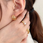 Ring Band For Women with White Pearl gold