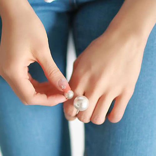 Retro Style Ring Band with Silver White Pearls