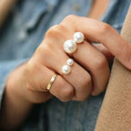 Retro Style Ring Band with Gold White Pearls