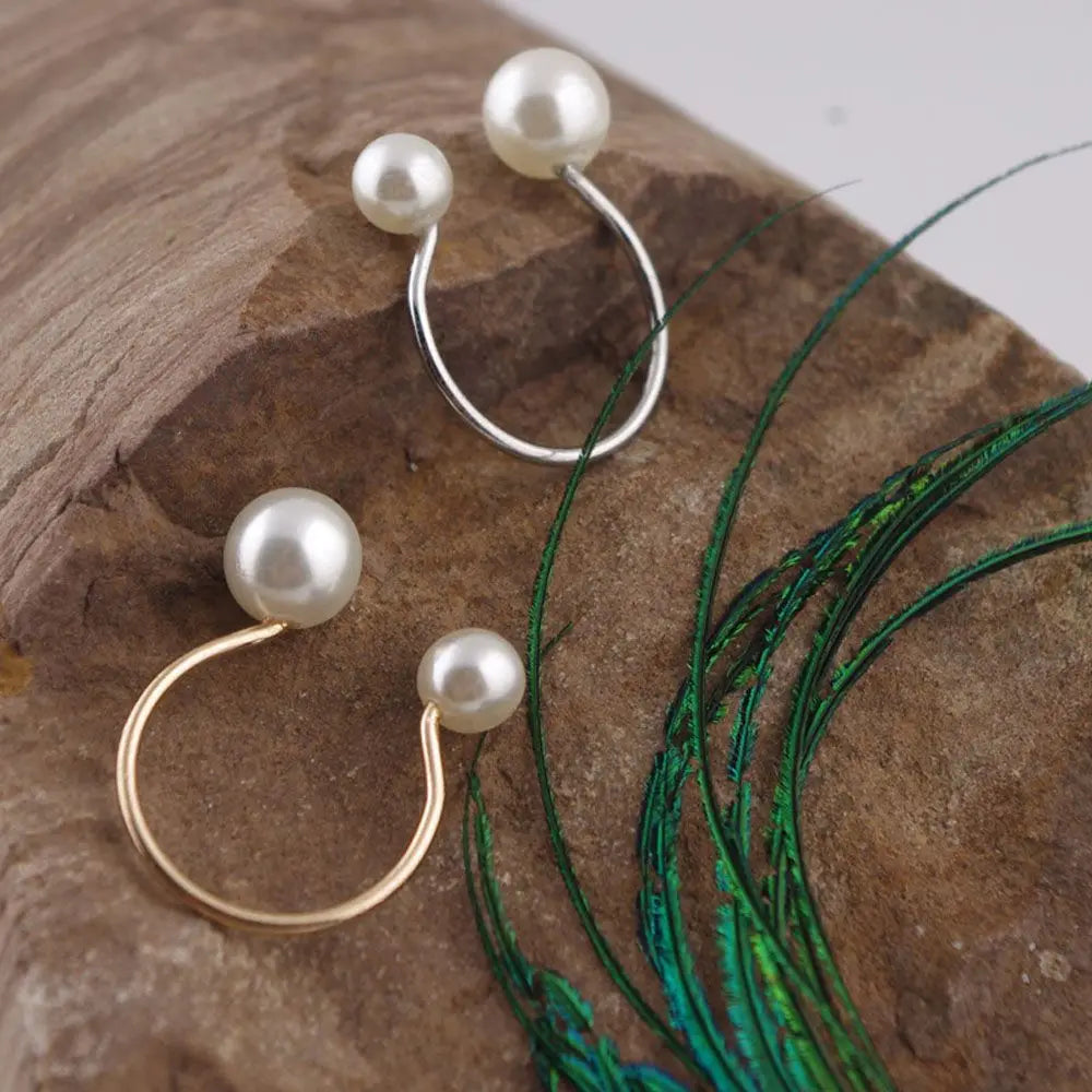 Retro Style Ring Band with Silver White Pearls