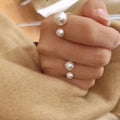 Retro Style Ring Band with Silver White Pearls