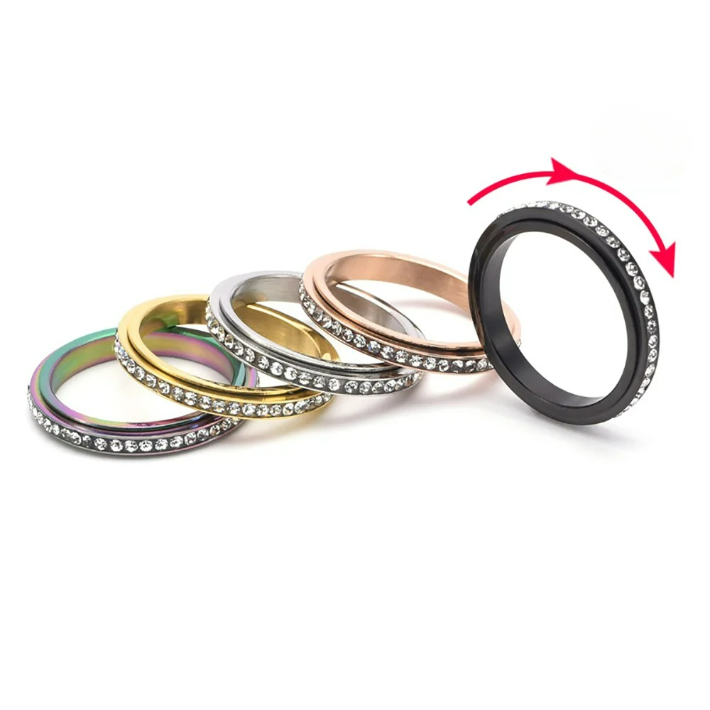 Anti-Stress Spinning Ring with Black Zircon