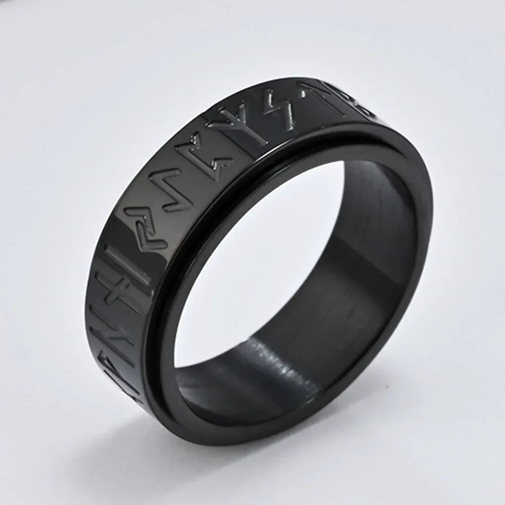Viking Ring Band Men's Anti-Stress Spinning Black
