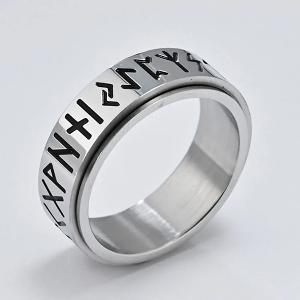 Viking Ring Band Men's Anti-Stress Spinning Silver