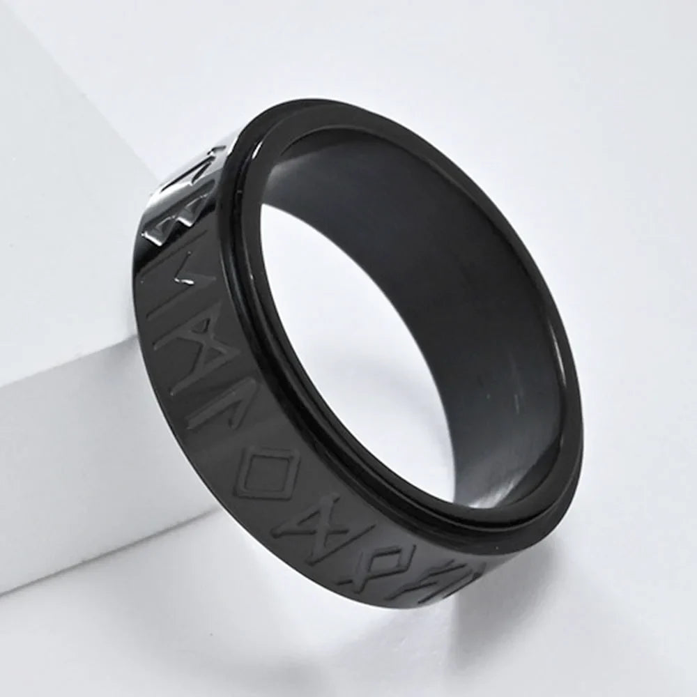 Viking Ring Band Men's Anti-Stress Spinning Black