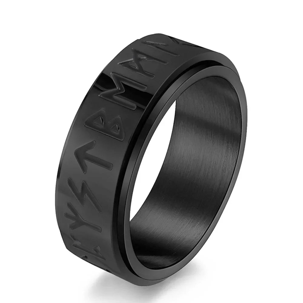 Viking Ring Band Men's Anti-Stress Spinning Black