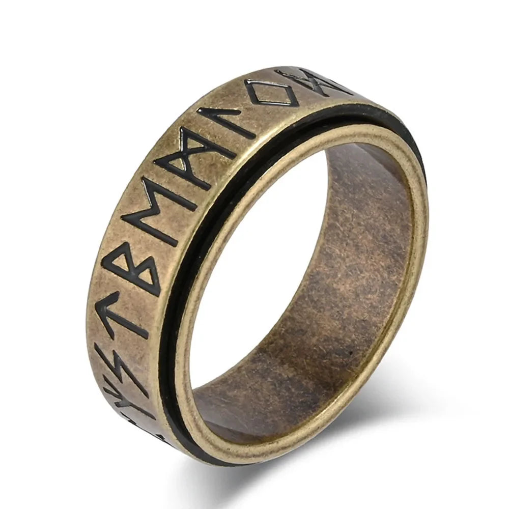 Viking Ring Band Men's Anti-Stress Spinning Gold