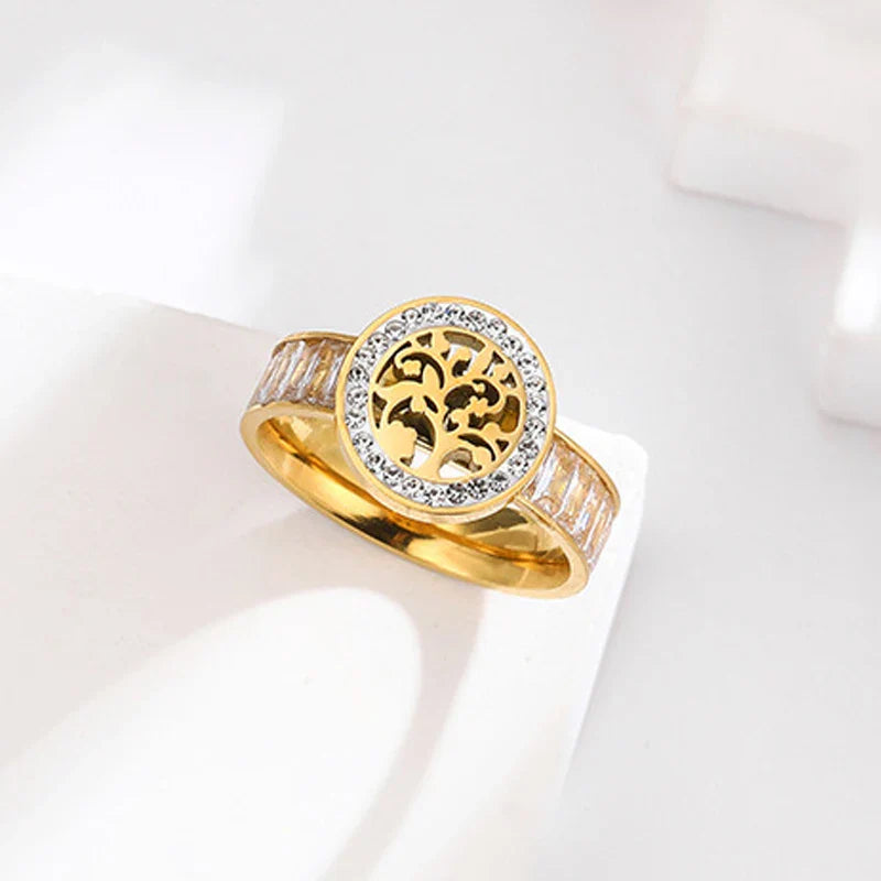 Tree of Life Ring with Zircon