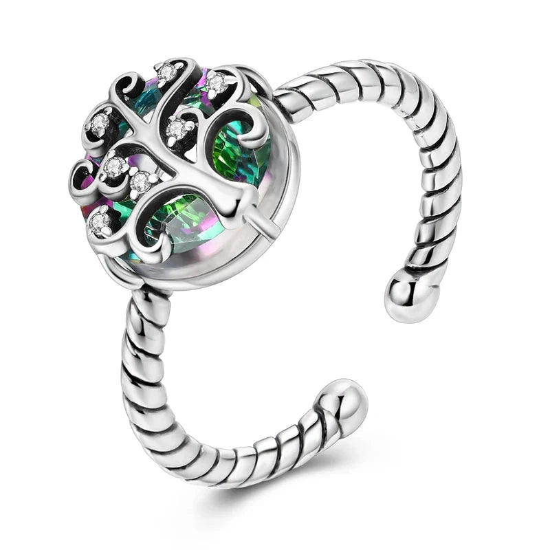 Tree of Life Zircon Ring Women Silver