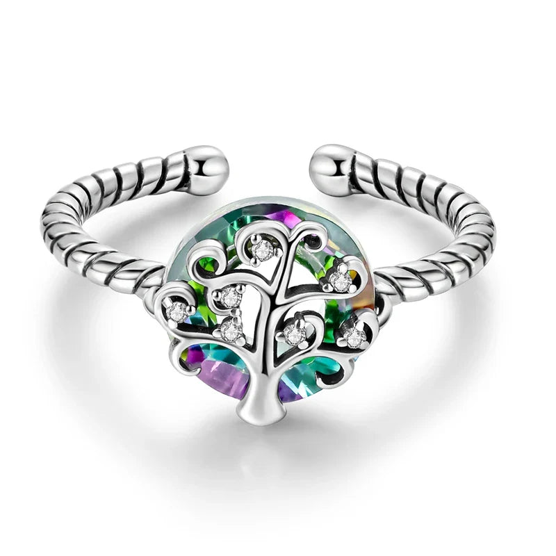 Tree of Life Zircon Ring Women Silver