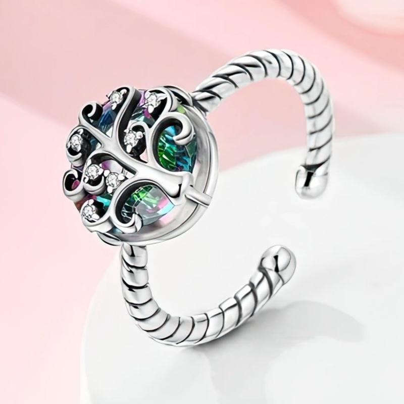 Tree of Life Zircon Ring Women Silver