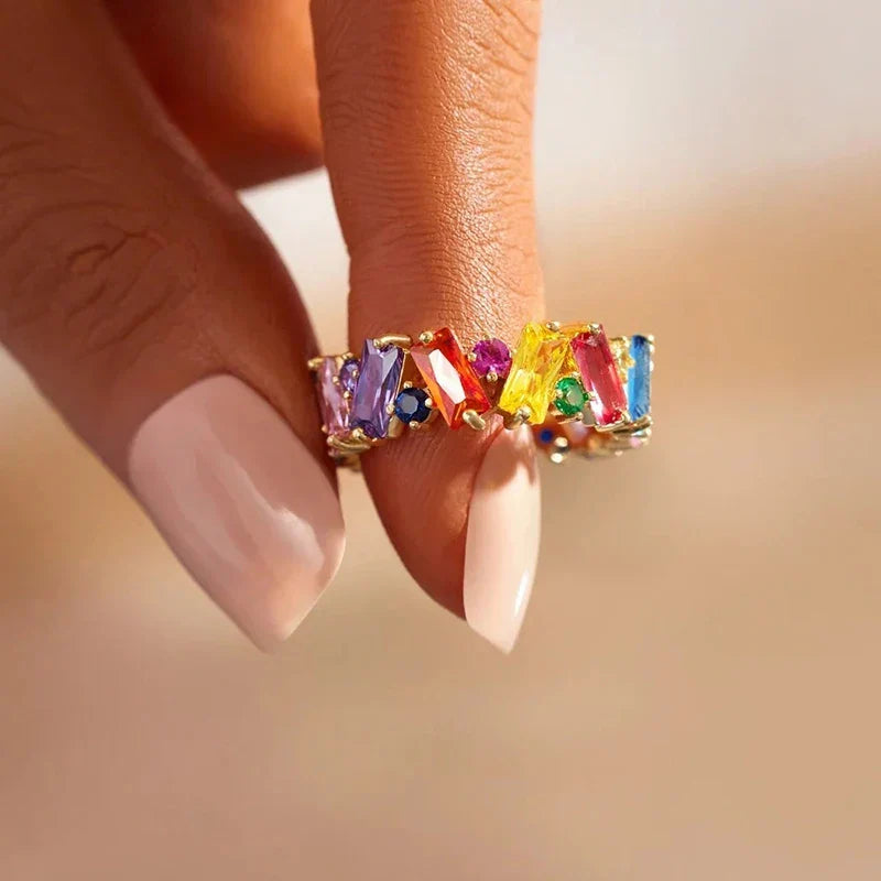 Bague arc-en-ciel géométrique or