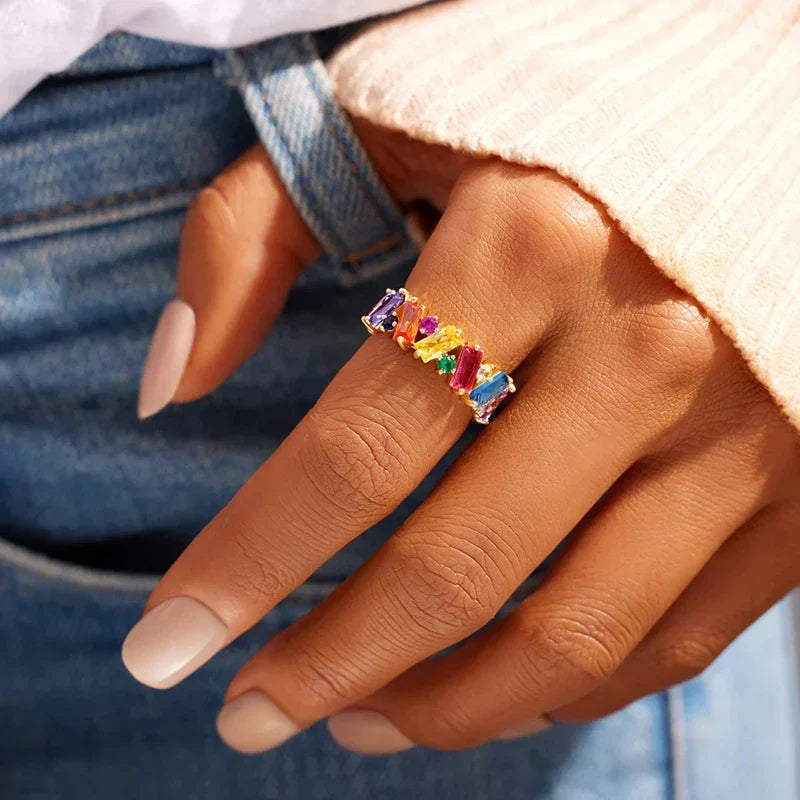 Bague arc-en-ciel géométrique or