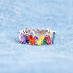 Bague arc-en-ciel géométrique argent