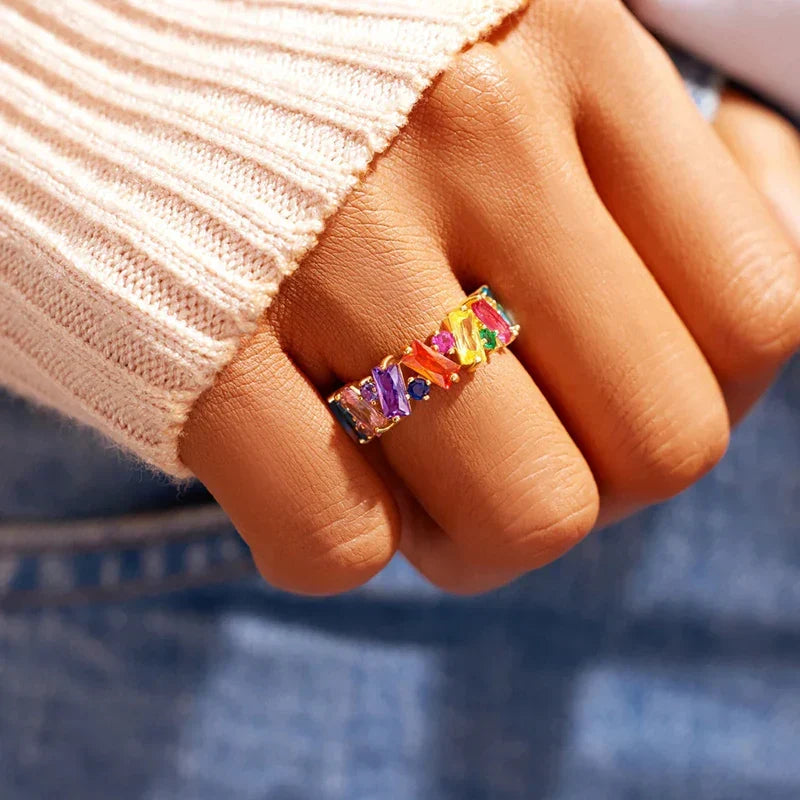 Bague arc-en-ciel géométrique or