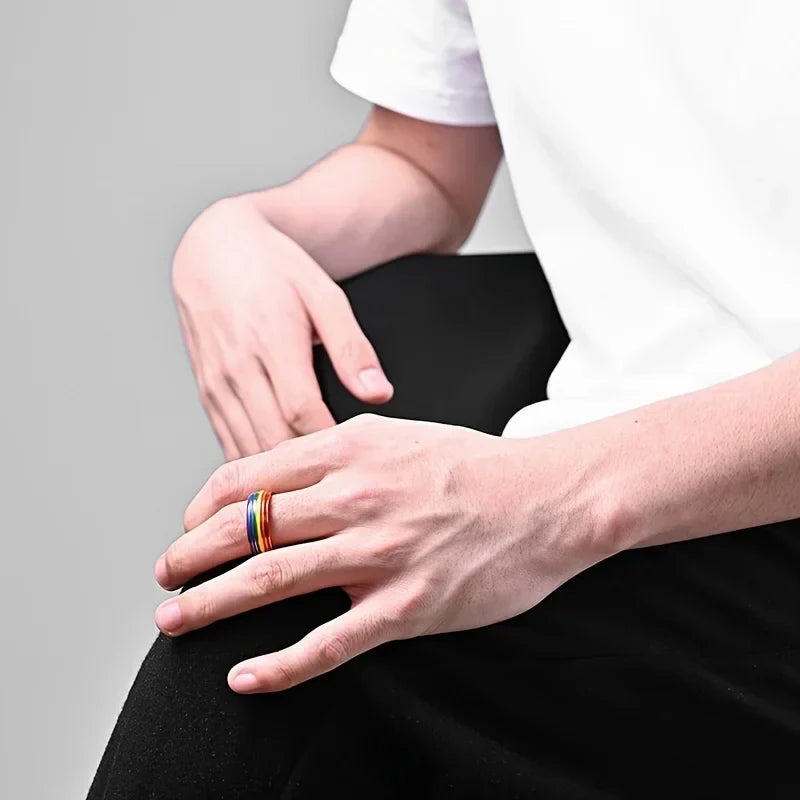 Bague arc-en-ciel homme