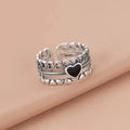 Silver-Plated Black Heart Ring for Women