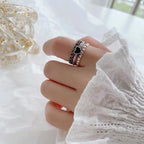 Silver-Plated Black Heart Ring for Women