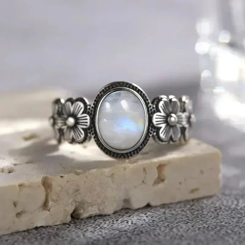 Ring with Flowered Moonstone Band