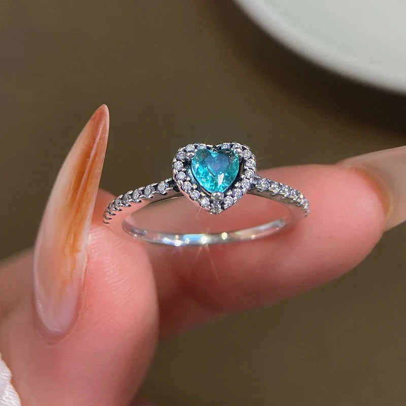 Ring with Heart and Blue Zircon and Silver