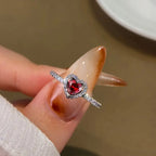 Ring with Heart and Red Zircon and Silver